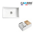 Cavarro Levanzo FG3020 760 × 508mm White Fireclay Smooth Apron Front Single Bowl Workstation Kitchen Sink Flush Mount or Undermount Ideal for Family Kitchens and Food Preparation