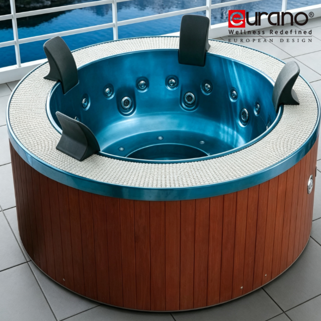 Eurano ERN 11996 Round Luxury Hot Tub Spa (2200×2200×800mm) 8-Person Jacuzzi with Blue Interior, Ozone Sterilization & Heater