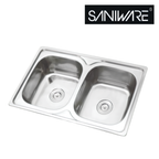 Saniware SKS-250-8050 SP (S600) 800 x 500 x 250mm Top Mount Stainless Steel Double Bowl Kitchen Sink Matt Finish Silver, Heavy-Duty Household