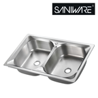 Saniware SKS-170-8048 SP (S600) 800 x 480 x 170mm Top Mount Stainless Steel Double Bowl Kitchen Sink Matt Finish Silver, Practical & Space-Saving