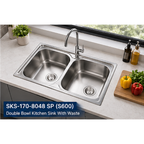 Saniware SKS-170-8048 SP (S600) 800 x 480 x 170mm Top Mount Stainless Steel Double Bowl Kitchen Sink Matt Finish Silver, Practical & Space-Saving