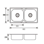 Saniware SKS-210-8048 SP (S600) 800 x 480 x 210mm Top Mount Stainless Steel Double Bowl Kitchen Sink Matt Finish Silver, Deep & Spacious