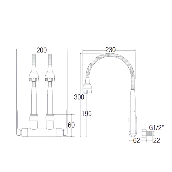 Saniware SWP-BR-3369 Chrome Double Flexible Hose Kitchen Wall Sink Tap Suitable for: Kitchen Sinks, Utility Sinks and Dishwashing Areas Requiring Two Outlets