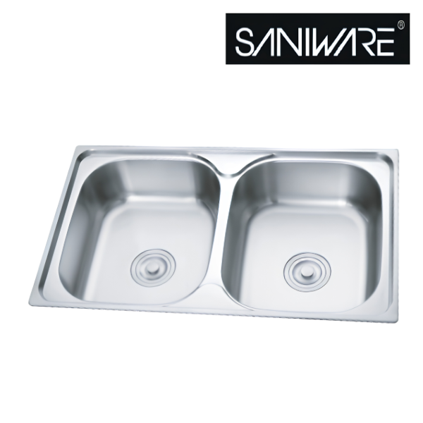 Saniware SKS-170-7846-SP 780 x 460 x 170mm Matt Finish Top Mount Stainless Steel Double Bowl Kitchen Sink