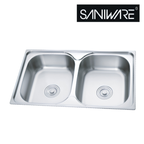 Saniware SKS-170-7846-SP 780 x 460 x 170mm Matt Finish Top Mount Stainless Steel Double Bowl Kitchen Sink