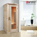 Eurano ERN 89931 Square Natural Wood Sauna Cabin (920x920x1950mm) 3.0KW Carbon Fibre Heater with Smart Control Panel & LED Lighting