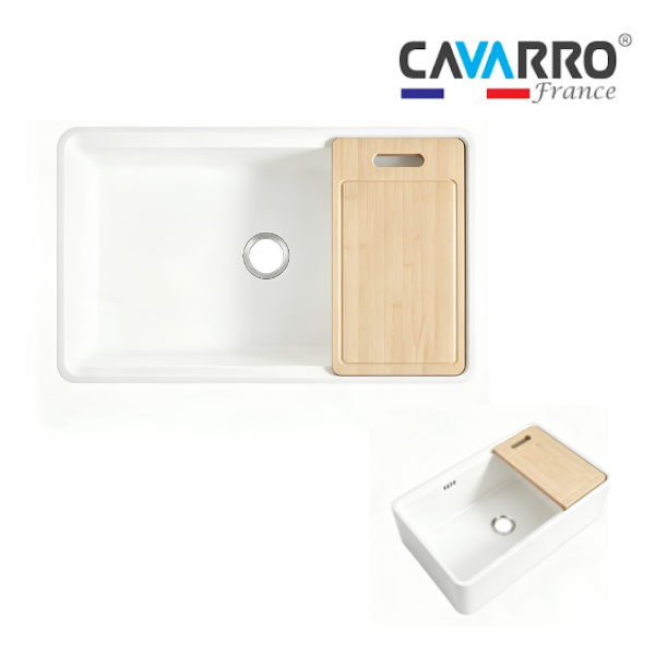 Cavarro Levanzo CFR3320W 832 × 502mm White Fireclay Smooth Apron Front Single Bowl Workstation Kitchen Sink Flush Mount or Undermount Ideal for Family Kitchens and Home Cooks