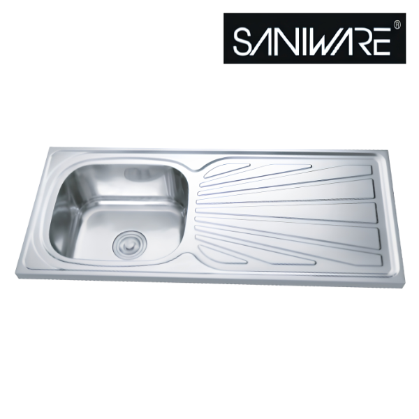 Saniware SKS-200-10646-SP 1060 x 460 x 200mm Top Mount Stainless Steel Single Bowl Kitchen Sink with Drainer Matt Finish Spacious & Convenient