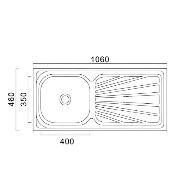 Saniware SKS-200-10646-SP 1060 x 460 x 200mm Top Mount Stainless Steel Single Bowl Kitchen Sink with Drainer Matt Finish Spacious & Convenient
