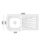 Saniware SKS-200-10646-SP 1060 x 460 x 200mm Top Mount Stainless Steel Single Bowl Kitchen Sink with Drainer Matt Finish Spacious & Convenient