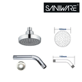 Saniware SSH-4401 (S600) 4" 100mm ABS Rain Shower Head with 150mm Wall Arm Polished Chrome, Modern Minimalist Design