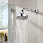Saniware SSH-4401 (S600) 4" 100mm ABS Rain Shower Head with 150mm Wall Arm Polished Chrome, Modern Minimalist Design