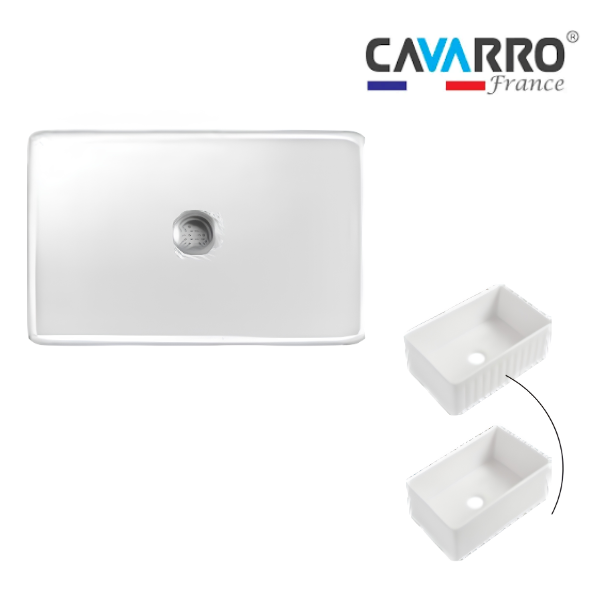Cavarro Levanzo FG332010N 835 × 508mm White Fireclay Reversible Smooth or Fluted Apron Front Single Bowl Kitchen Sink Flush Mount or Undermount Ideal for Family Kitchens and Home Cooks
