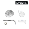 Saniware SSH-4601 (S600) 6" 150mm ABS Rain Shower Head with 200mm Wall Arm Polished Chrome, Luxurious Full-Coverage Design