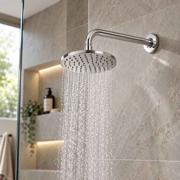 Saniware SSH-4601 (S600) 6" 150mm ABS Rain Shower Head with 200mm Wall Arm Polished Chrome, Luxurious Full-Coverage Design