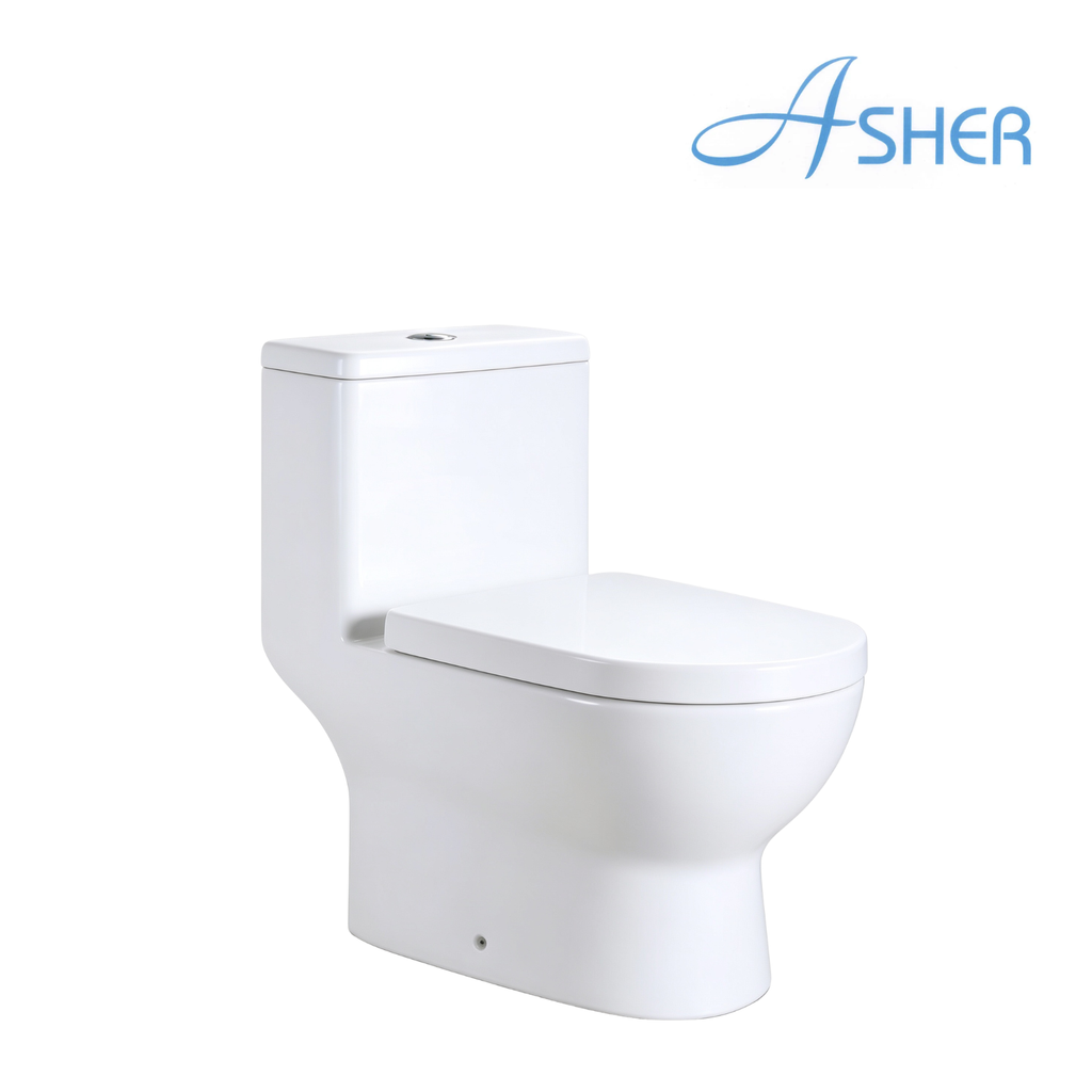 Asher C 306 S-Trap 250mm P-trap 180mm One Piece Water Closet Rimless Soft Close Seat Cover Jamban Duduk