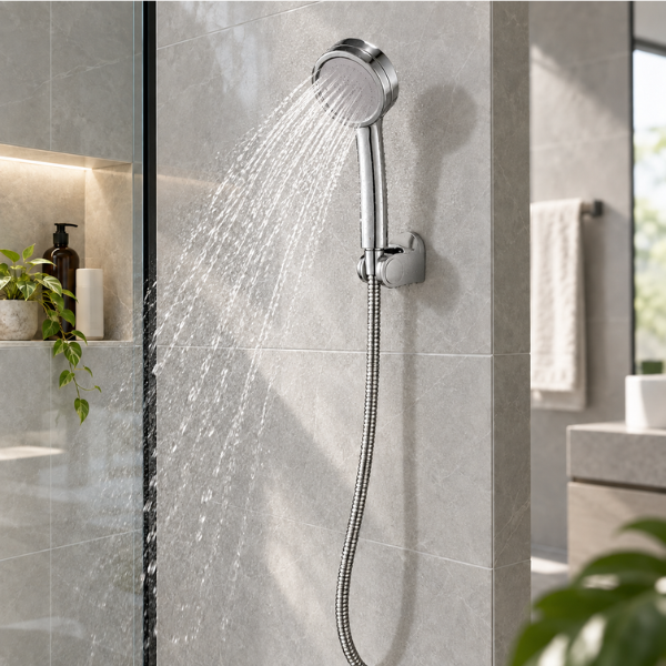 Saniware SHS-5501 (S600) 80mm Functional Hand Shower with Holder & Flexible Hose Polished Chrome, Compact & Practical