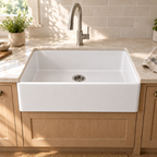 Cavarro Levanzo FG332010N 835 × 508mm White Fireclay Reversible Smooth or Fluted Apron Front Single Bowl Kitchen Sink Flush Mount or Undermount Ideal for Family Kitchens and Home Cooks
