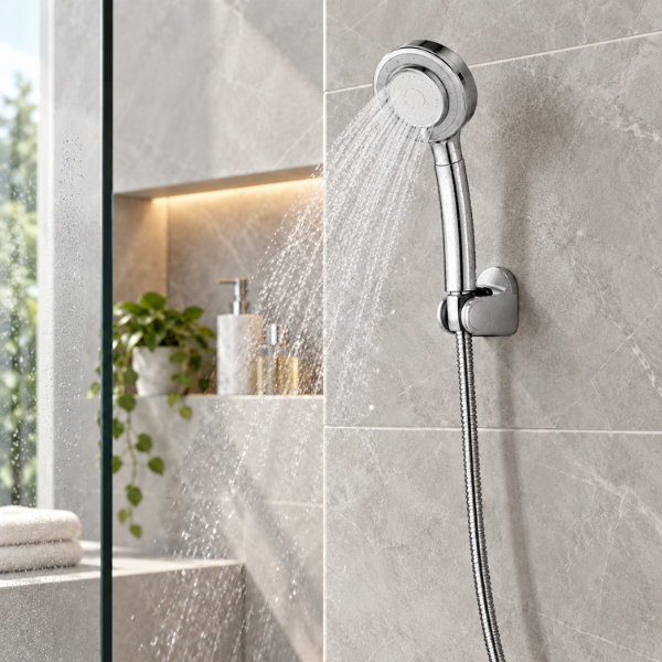 Saniware SHS-5502 (S600) 100mm 3 Functions Hand Shower with Holder & Flexible Hose Polished Chrome, Versatile & Luxurious
