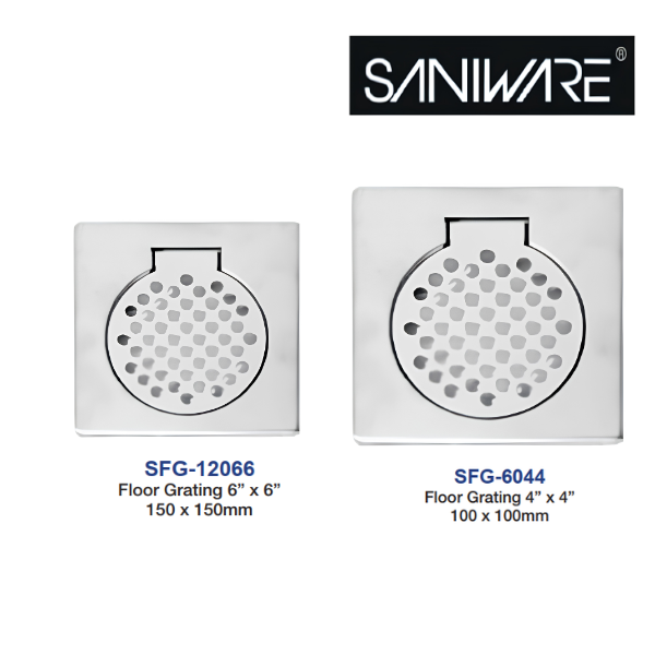 Saniware SFG-12066 / SFG-6044 Stainless Steel Floor Grating Square Drain Cover, 6"×6" or 4"×4" Options