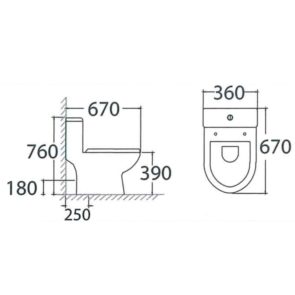 Asher C 306 S-Trap 250mm P-trap 180mm One Piece Water Closet Rimless Soft Close Seat Cover Jamban Duduk