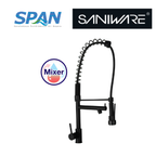 Saniware SWP-SS-MX-3303-B Black Flexible Hose Kitchen Pillar Sink Mixer Tap Suitable for: Kitchen Sinks, Utility Sinks and Dishwashing Areas