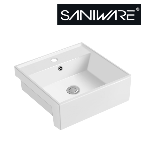 Saniware WB-455 410mm Ceramic White Semi Recessed Basin Sinki Tandas Bilik Mandi For Bathroom Vanity, Powder Room & Compact Renovation Projects
