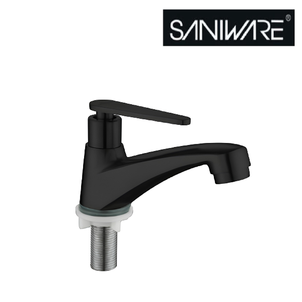 Saniware SWP-SS-304-60-B Stainless Steel Basin Pillar Tap Matt Black, 112mm Projection