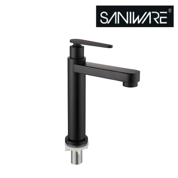 Saniware SWP-SS-304-61-B Tall Stainless Steel Basin Pillar Tap Matt Black, 168.2mm Height