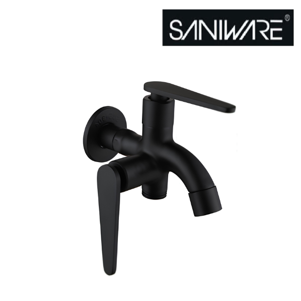 Saniware SWP-SS-304-68-B Stainless Steel Two-Way Tap Matt Black, Dual Water Outlet