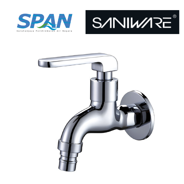 Saniware SWP-BR-3377 Chrome Wall Bib Tap with 1/2″ Hose Connector Suitable for: Laundry Areas, Utility Sinks and Hose Washing Tasks