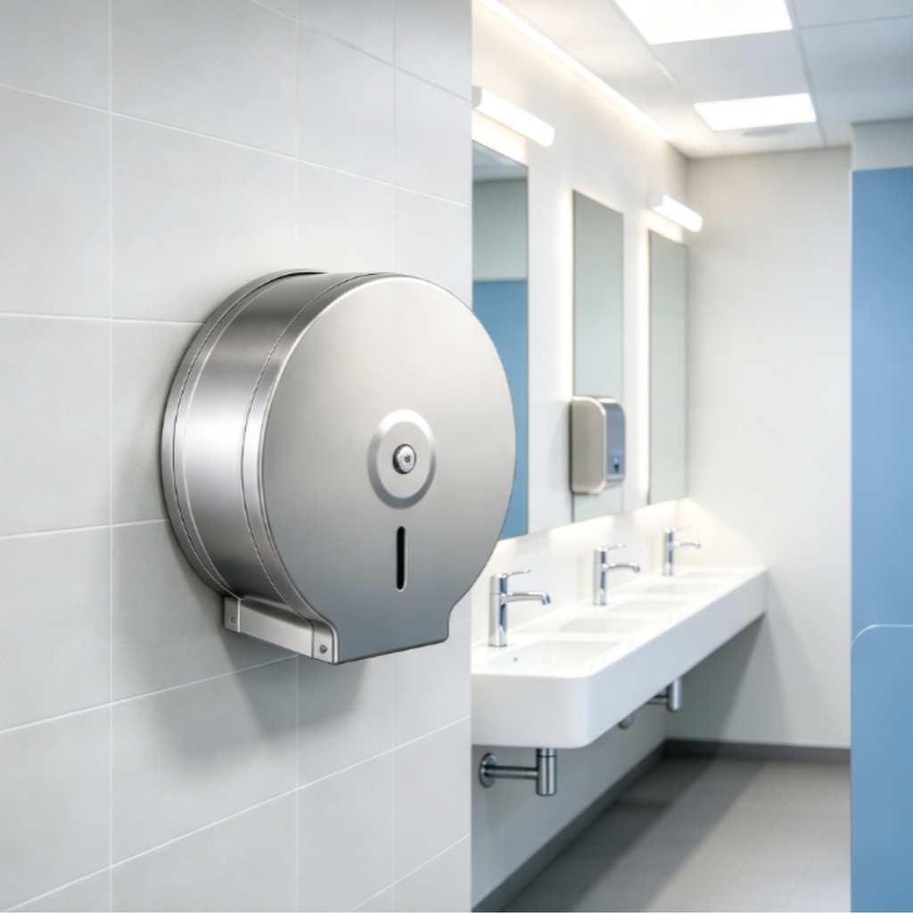 Onimi JPH01MC 252 × 260 × 111mm Stainless Steel 304 Mirror Finish Jumbo Toilet Paper Roll Dispenser – Wall Mounted for Commercial & Public Washrooms