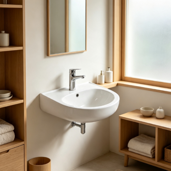 Saniware WB-288 410mm Ceramic White Wall Hung Basin Sinki Tandas Bilik Mandi For Bathroom, Powder Room, Small Spaces
