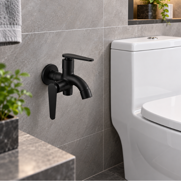 Saniware SWP-SS-304-68-B Stainless Steel Two-Way Tap Matt Black, Dual Water Outlet