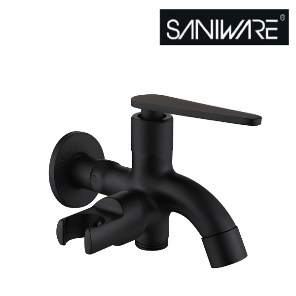Saniware SWP-SS-304-68-BA Stainless Steel Two-Way Tap with Bidet Holder Matt Black