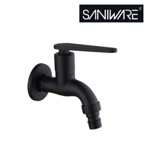 Saniware SWP-SS-304-67-B Stainless Steel Wall Bib Tap with 1/2-Inch Connector Matt Black