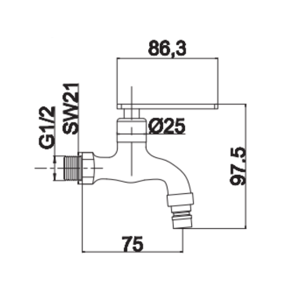 Saniware SWP-SS-304-67-B Stainless Steel Wall Bib Tap with 1/2-Inch Connector Matt Black
