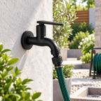Saniware SWP-SS-304-67-B Stainless Steel Wall Bib Tap with 1/2-Inch Connector Matt Black