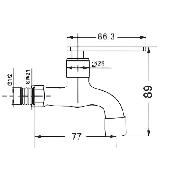 Saniware SWP-SS-304-67-BA Stainless Steel Wall Bib Tap Matt Black, 77mm Projection