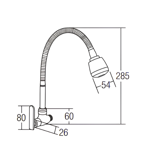 Saniware SWP-SS-304-73-B Stainless Steel Flexible Hose Kitchen Wall Sink Tap Matt Black, 285mm Height