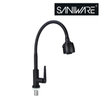 Saniware SWP-SS-304-74-B Stainless Steel Flexible Hose Kitchen Pillar Sink Tap Matt Black, 325mm Height