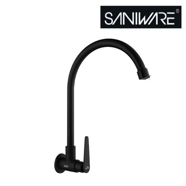Saniware SWP-SS-304-64-B Stainless Steel High-Arch Kitchen Wall Sink Tap Matt Black