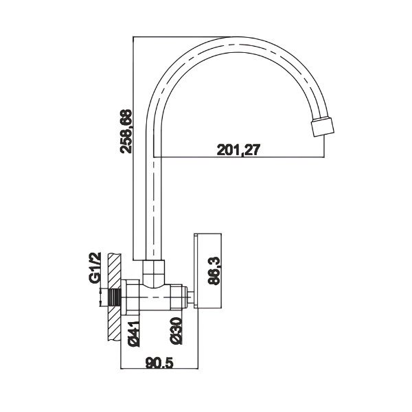 Saniware SWP-SS-304-64-B Stainless Steel High-Arch Kitchen Wall Sink Tap Matt Black