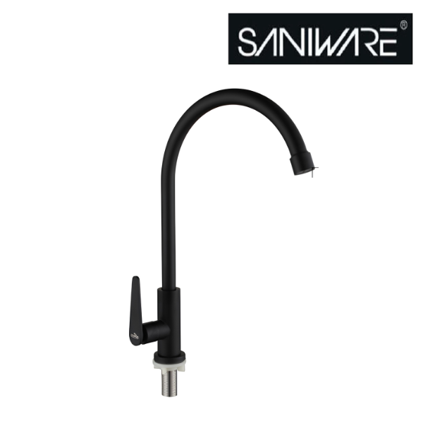 Saniware SWP-SS-304-65-B Stainless Steel High-Arch Kitchen Pillar Sink Tap Matt Black