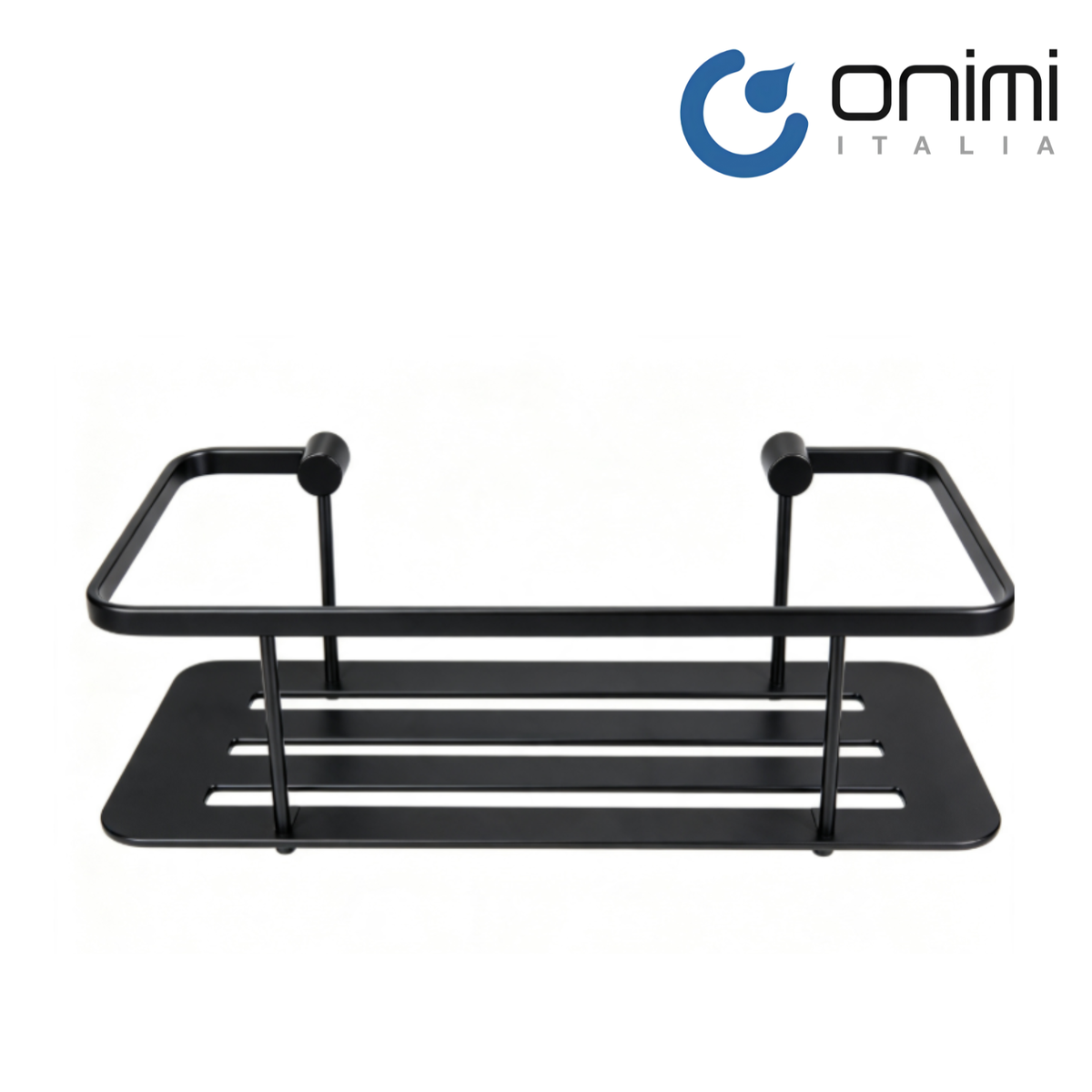 Onimi SC-3321 330 × 130 × 89.5mm Stainless Steel 304 Single Flat Bathroom Shelf – Matt Black Shelf with Polished Chrome Brackets