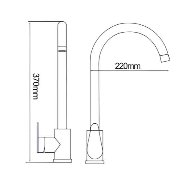 Saniware SWP-SS-304-84-B Stainless Steel High-Arch Kitchen Pillar Sink Tap Matt Black, 370 × 220mm