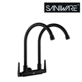 Saniware SWP-SS-304-62-B Stainless Steel Double-Spout Kitchen Wall Sink Tap Matt Black