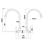 Saniware SWP-SS-304-62-B Stainless Steel Double-Spout Kitchen Wall Sink Tap Matt Black