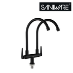 Saniware SWP-SS-304-63-B Stainless Steel Double-Spout Kitchen Pillar Sink Tap Matt Black