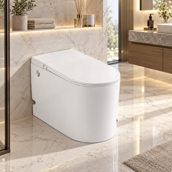 Saniware WC-1001-UFC 620mm Ceramic Tankless Siphonic One-Piece Toilet Sinki Tandas Bilik Mandi S-Trap 250mm & 300mm Roughing-In For Bathroom Renovation & Modern Homes